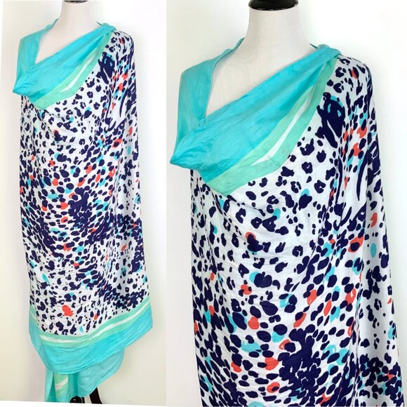 New Lilly Pulitzer Lillian Scarf Bright Navy Leopard Get Spotted Wrap Cover Up - Picture 4 of 16